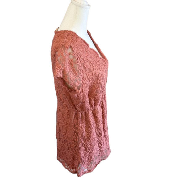 Liberty Love Lace sinched waist blouse, V- Neck, Blush pink, fully lined, - Picture 4 of 8